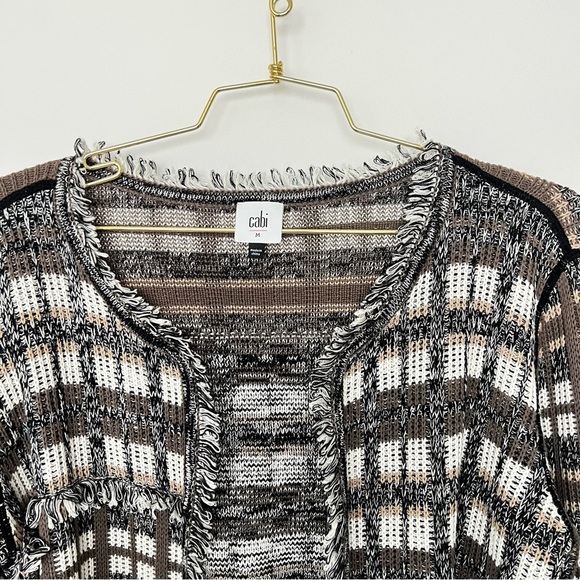 Cabi Classic Fringe 100% Cotton Open Cardigan Sweater Brown Plaid - Picture 8 of 10